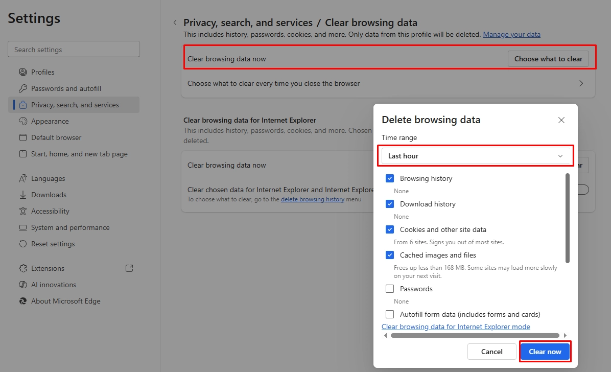 Thao tác xóa lịch sử trên Microsoft Edge