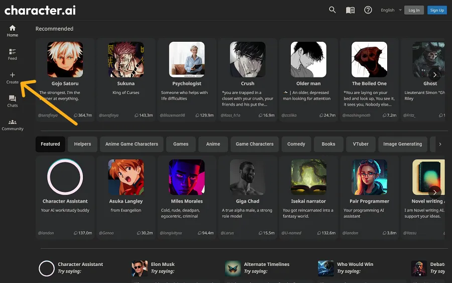 Character AI sử dụng ứng dụng ngay trên website