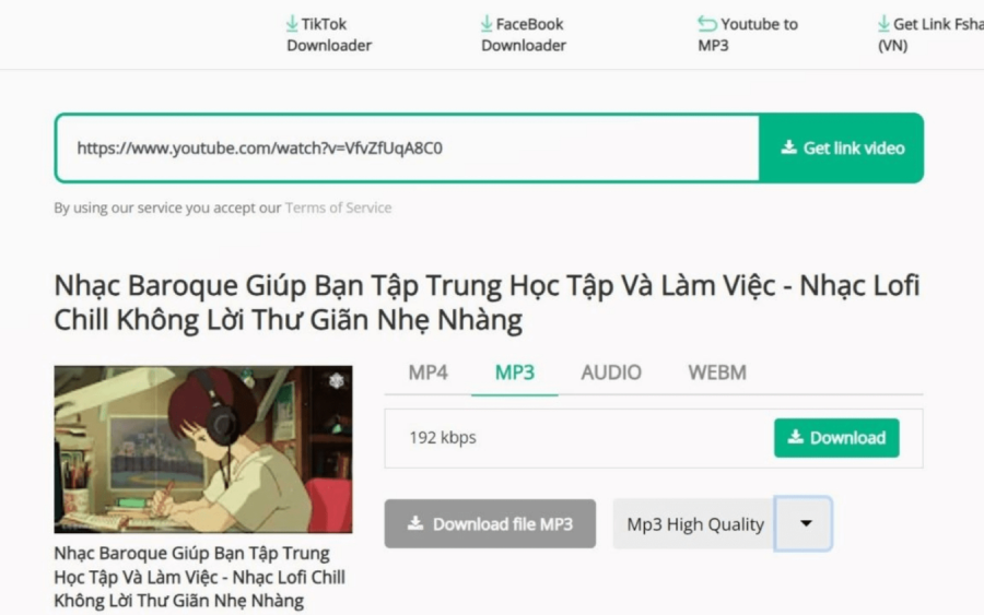 Cách chuyển YouTube sang MP3 bằng YTop1