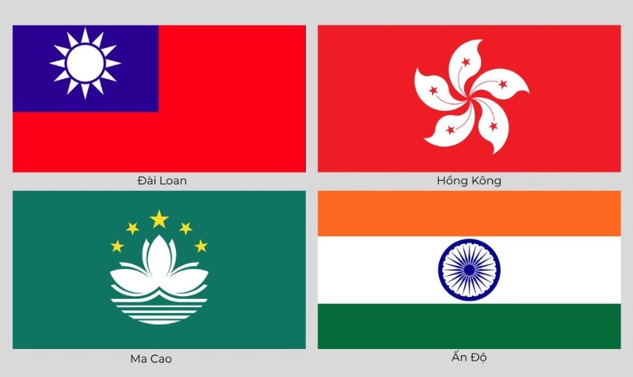 Hình ảnh Quốc kỳ các nước châu Á lân cận
