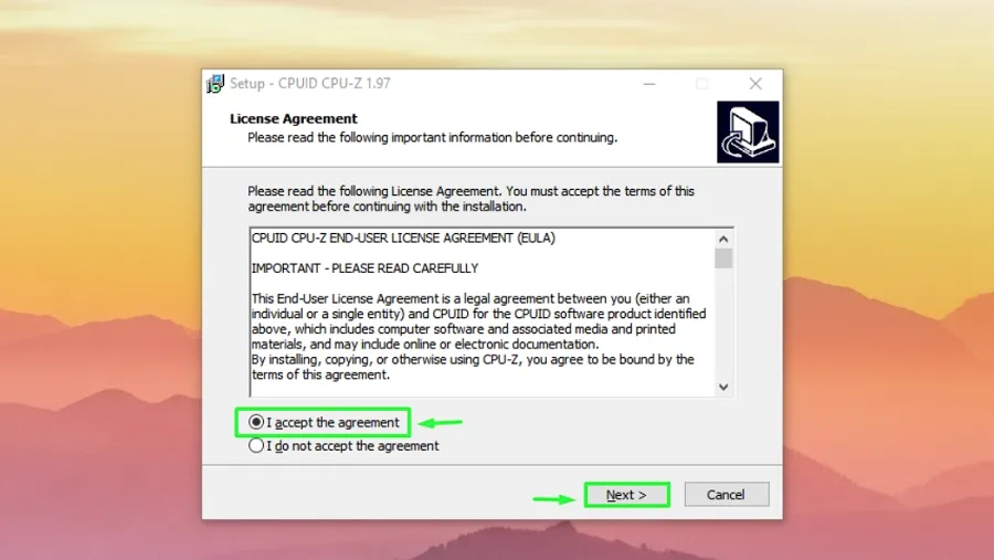 Click vào mục I accept the argeement
