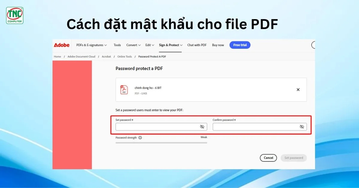 cách đặt pass cho file pdf