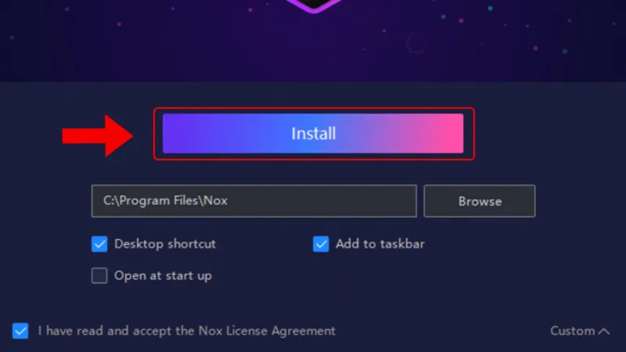 Nhấn Install để bắt đầu quá trình cài đặt Nox Player
