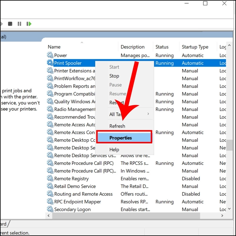 Thiết lập chế độ tự động chạy (Automatic) cho Spooler