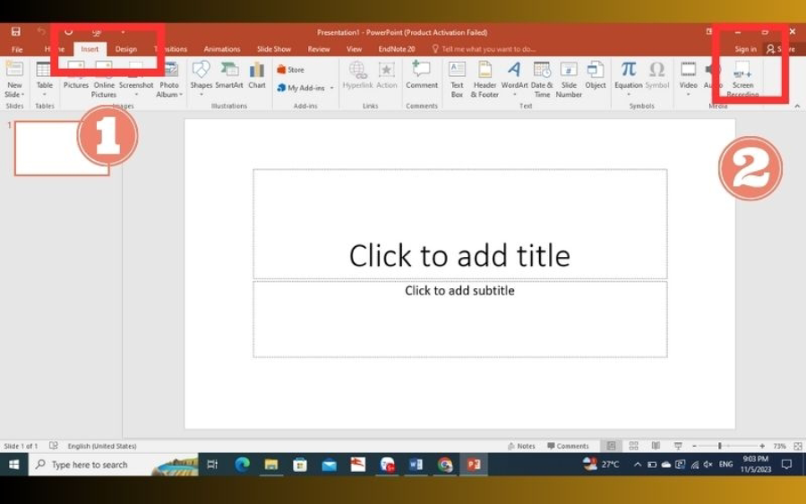 Mở PowerPoint và truy cập tính năng quay màn hình