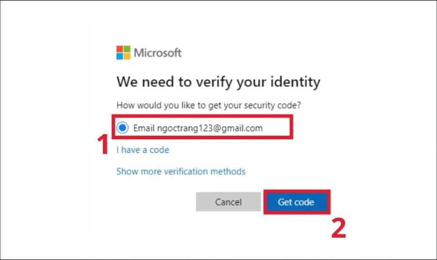 Nhập email đã đăng ký với Microsoft Account → nhấn Next.