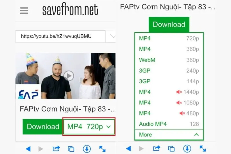 Sử dụng savefrom.net tải video YouTube về điện thoại, máy tính