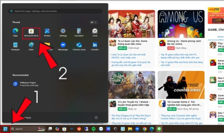 Mở Microsoft Store từ menu Start.