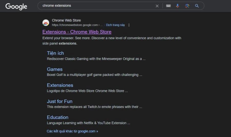 Mở Chrome Web Store