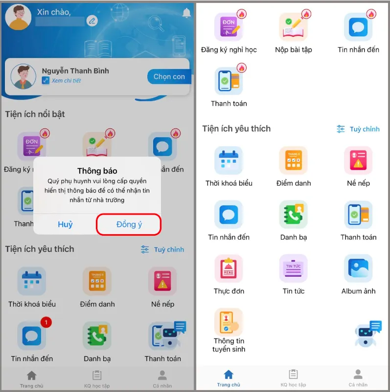 Tiến hành xem và thực hiện các thao tác học tập, liên lạc thông qua tính năng có trên ứng dụng