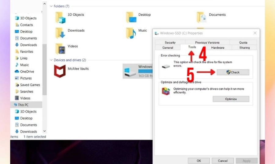 Chọn Scan drive để hệ thống tiến hành rà soát và khắc phục lỗi hệ thống tập tin