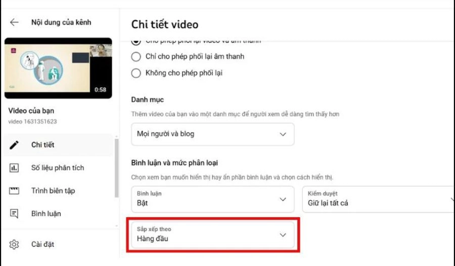 Thay đổi chế độ xem bình luận mặc định