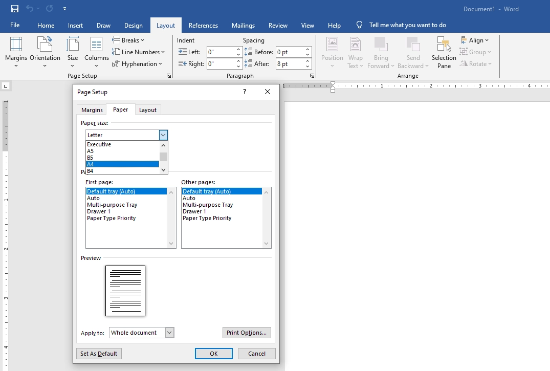 Cách chọn khổ giấy chuẩn trong Word (A4) Cách chọn khổ giấy chuẩn trong Word (A4)