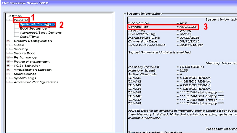 Kiểm tra thẻ dịch vụ Dell bằng Dấu nhắc lệnh