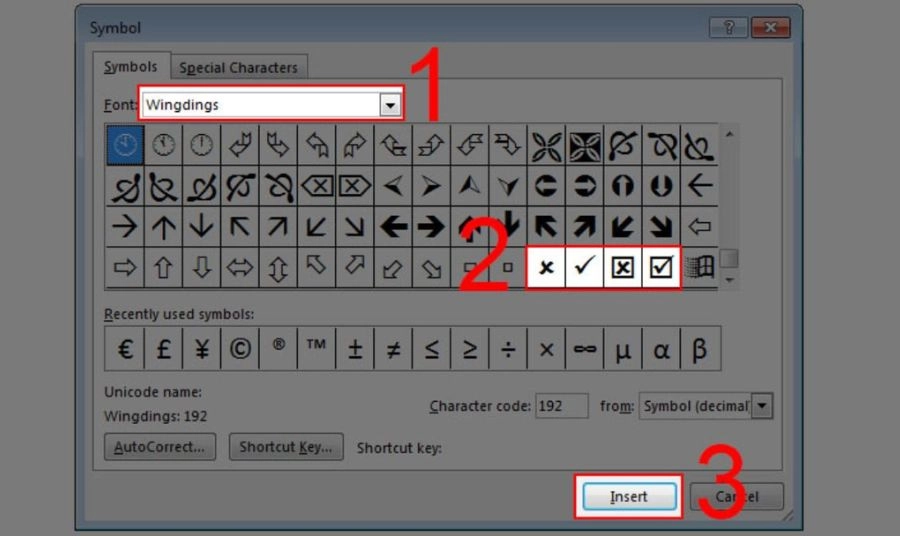 ở mục Font, bạn gõ hoặc tìm tên font là Wingdings 2
