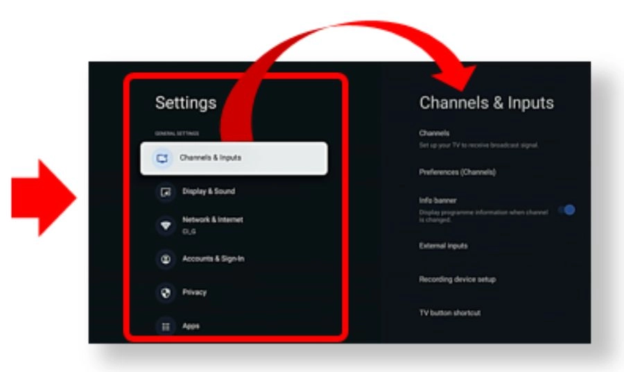 Trong giao diện Cài đặt, chọn Channel & Inputs