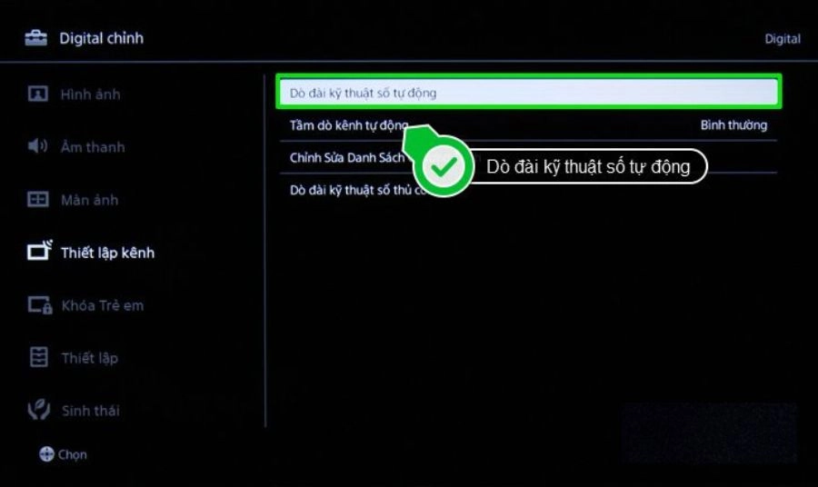 Chọn Auto tuning (Tự động dò kênh)