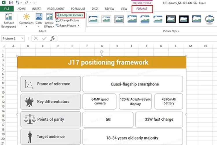 Nén ảnh trực tiếp trong file Excel