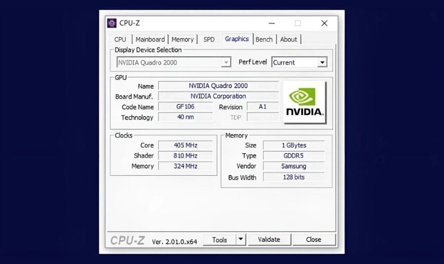 Sử dụng phần mềm CPU-Z để kiểm tra GPU laptop