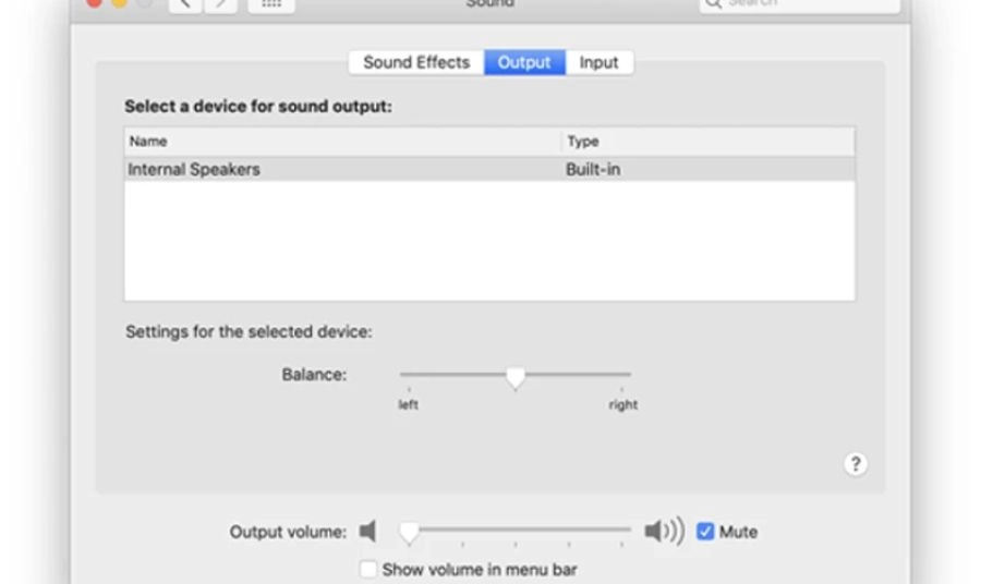 Kiểm tra định cấu hình thiết bị đầu ra trong mục Sound Settings