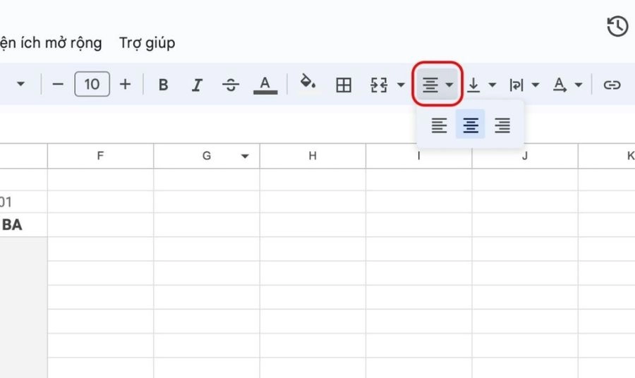 Căn chỉnh dữ liệu để bảng dễ nhìn hơn