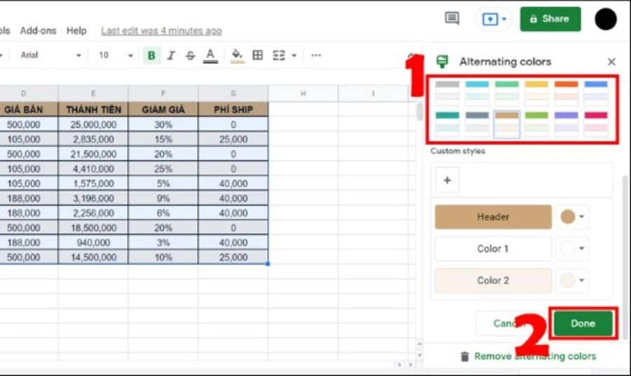 Sử dụng Alternating Colors để tạo bảng chuyên nghiệp