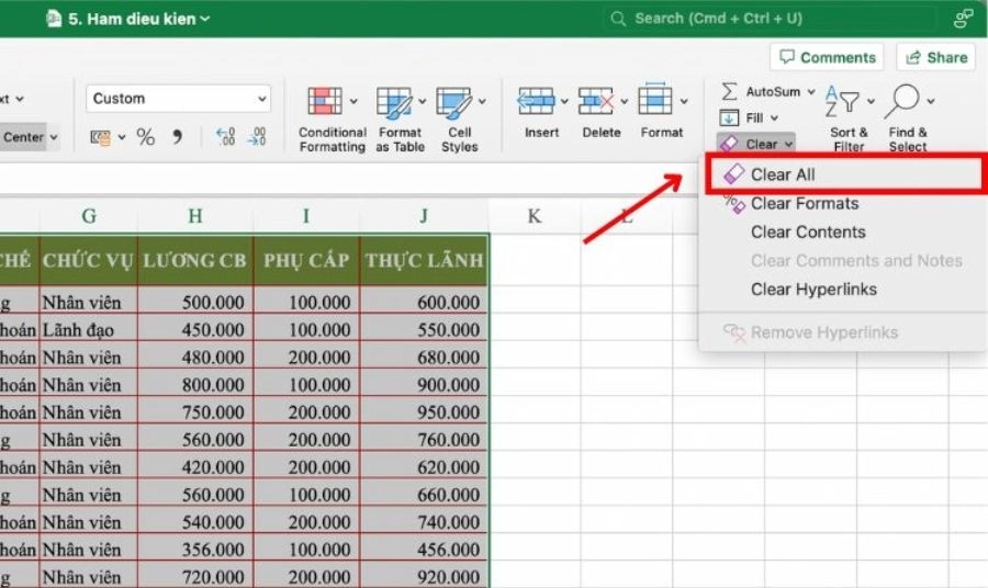 Cách xóa định dạng bảng trong Google Sheets