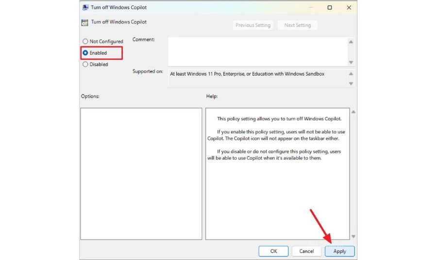 Mở chính sách "Turn off Windows Copilot"