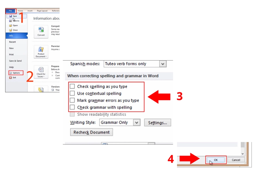 Cách tắt kiểm tra chính tả Word 2010