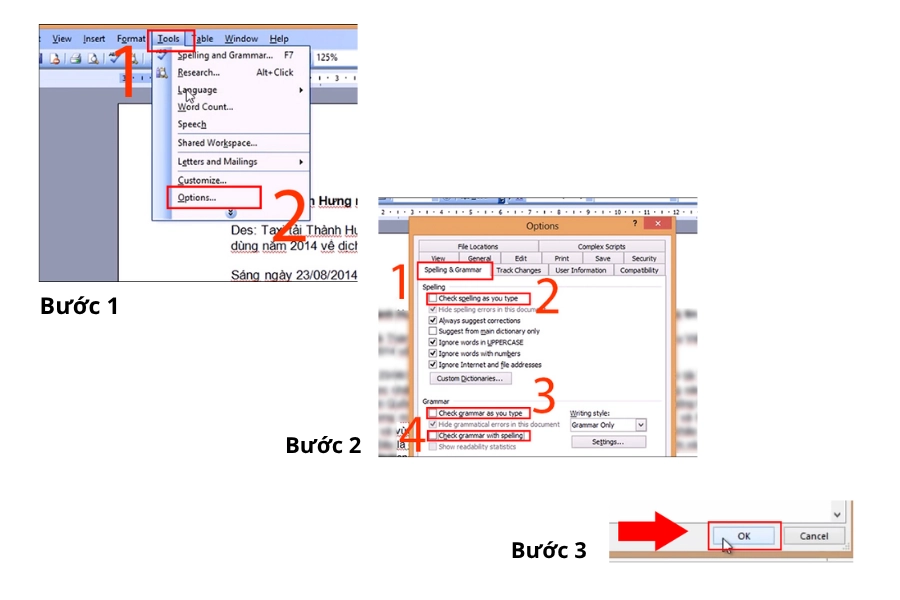 Cách tắt kiểm tra chính tả Word 2003