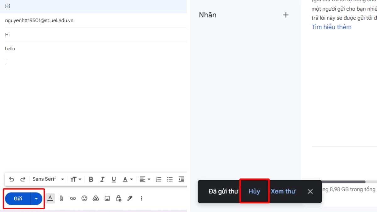 Soạn email như bình thường và nhấn Gửi