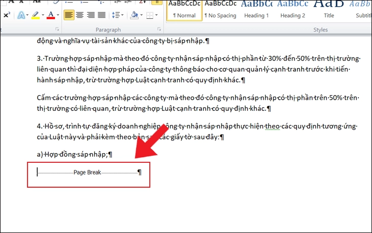 Trường hợp xóa trắng trang do Page Break hoặc Entry Break