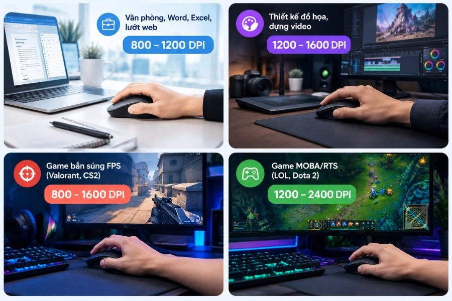 Cách chọn mức DPI chuột chuẩn cho từng nhu cầu Cách chọn mức DPI chuột chuẩn cho từng nhu cầu