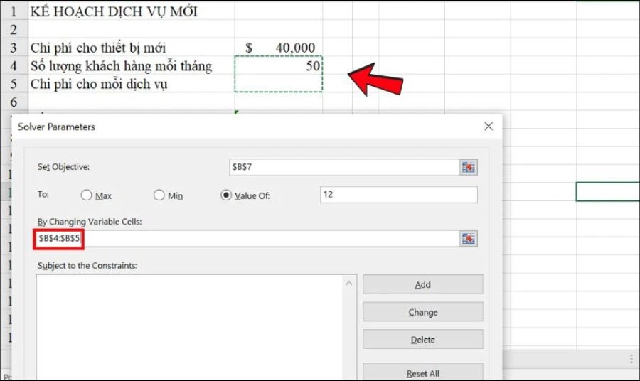 Thiết lập các điều kiện ràng buộc