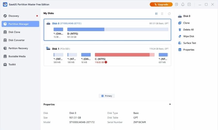 EaseUS Disk Master Free – Cung cấp định dạng ổ đĩa