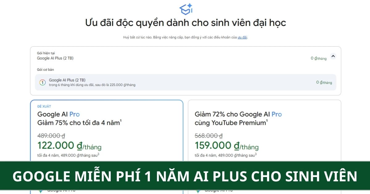 Google miễn phí 1 năm gói AI Plus cho sinh viên Việt Nam: Hướng dẫn nhận chi tiết