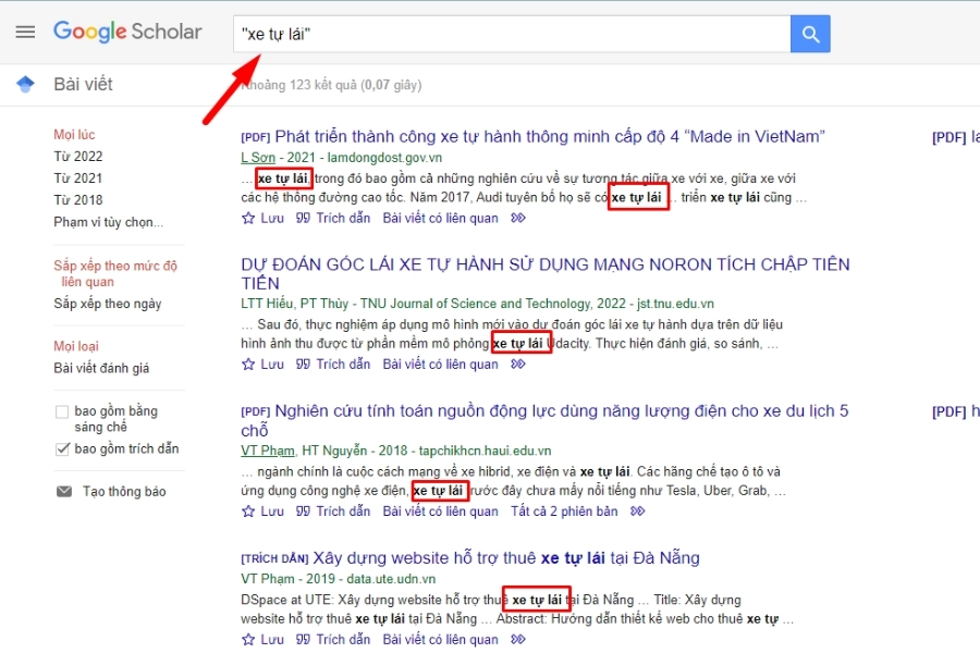 Sử dụng dấu ngoặc kép để tìm kiếm cụm từ chính xác