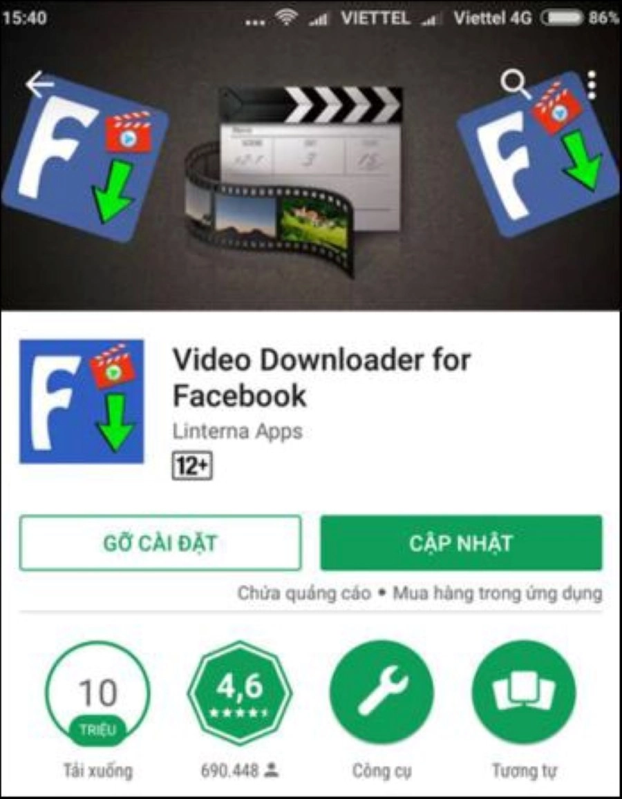 Sử dụng ứng dụng Video Downloader for Facebook