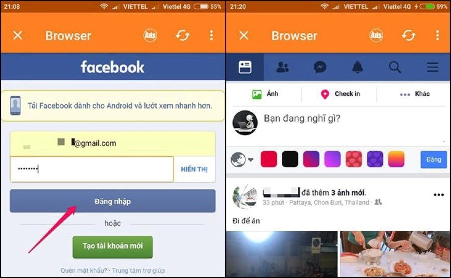 Đăng nhập tài khoản Tiến hành đăng nhập tài khoản Facebook cá nhân của bạn