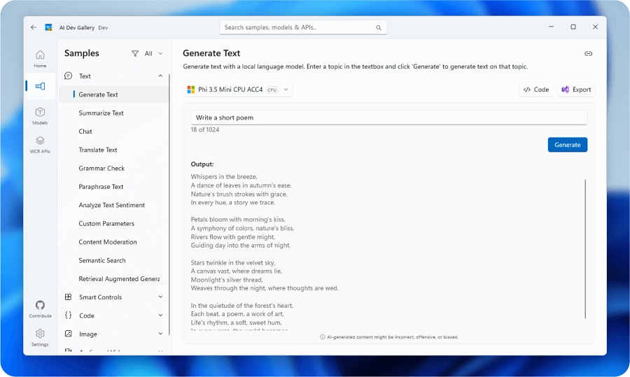 Microsoft AI Dev Gallery 1
