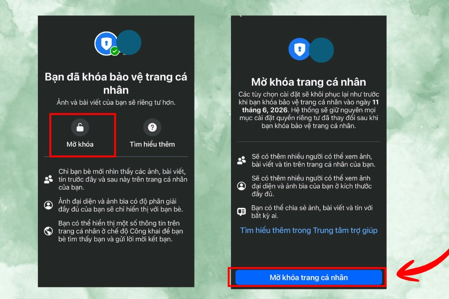 Mở khóa bảo vệ trang cá nhân Facebook Mở khóa bảo vệ trang cá nhân Facebook