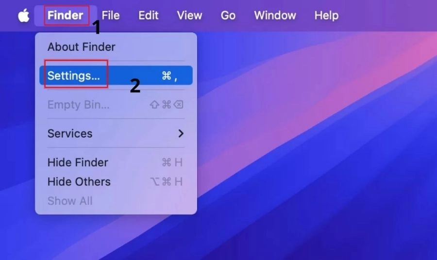 Kiểm tra màn hình cài đặt trong Finder