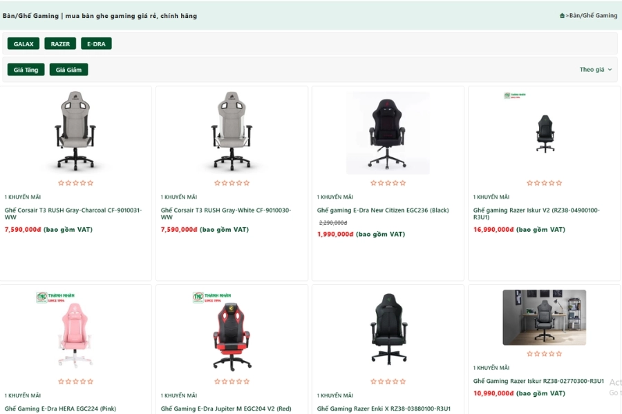 Chọn mua ghế gaming tại Thành Nhân TNC