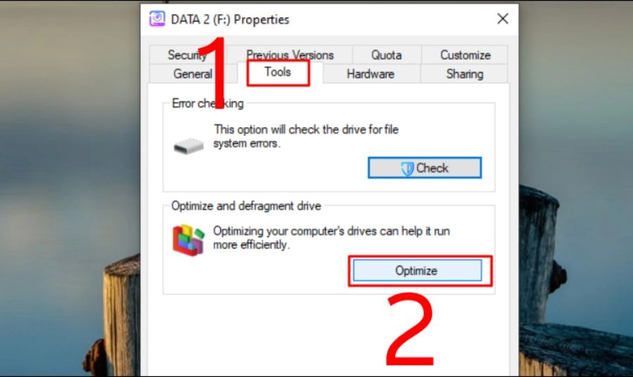 Mở cửa sổ tối ưu hóa ổ đĩa (Optimize)
