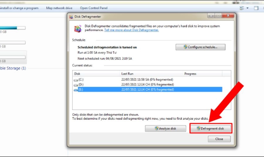 Phân tích mức độ phân mảnh Cửa sổ Disk Defragmenter