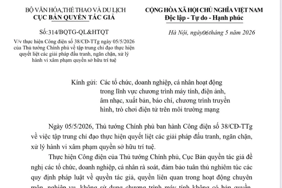 Cục Bản quyền tác giả ra công văn siết chặt việc sử dụng phần mềm lậu Cục Bản quyền tác giả ra công văn siết chặt việc sử dụng phần mềm lậu