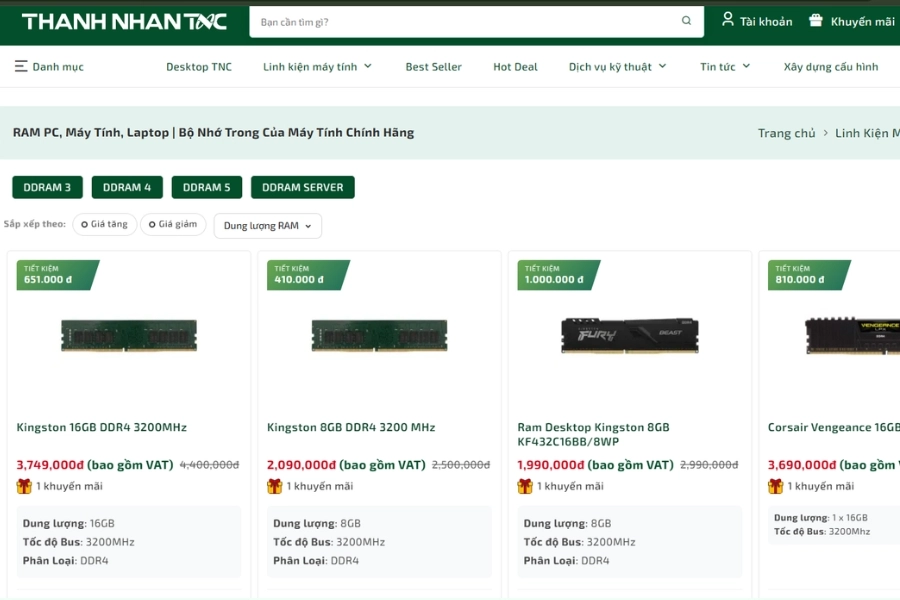 Mua RAM giá ổn định tại Thành Nhân TNC Mua RAM giá ổn định tại Thành Nhân TNC