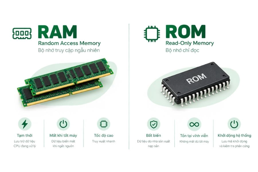 Bảng so sánh sự khác biệt giữa RAM và ROM chi tiết Bảng so sánh sự khác biệt giữa RAM và ROM chi tiết