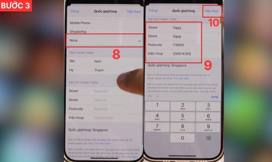 Đổi khu vực sử dụng: trong danh sách quốc gia/vùng