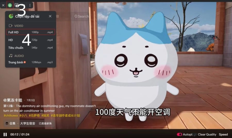 Chọn chất lượng và tải